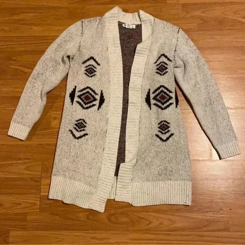 LondonKayn Boho Western Rustic Aztec Print Open Front Cream sweater cardigan SzS - Picture 1 of 4